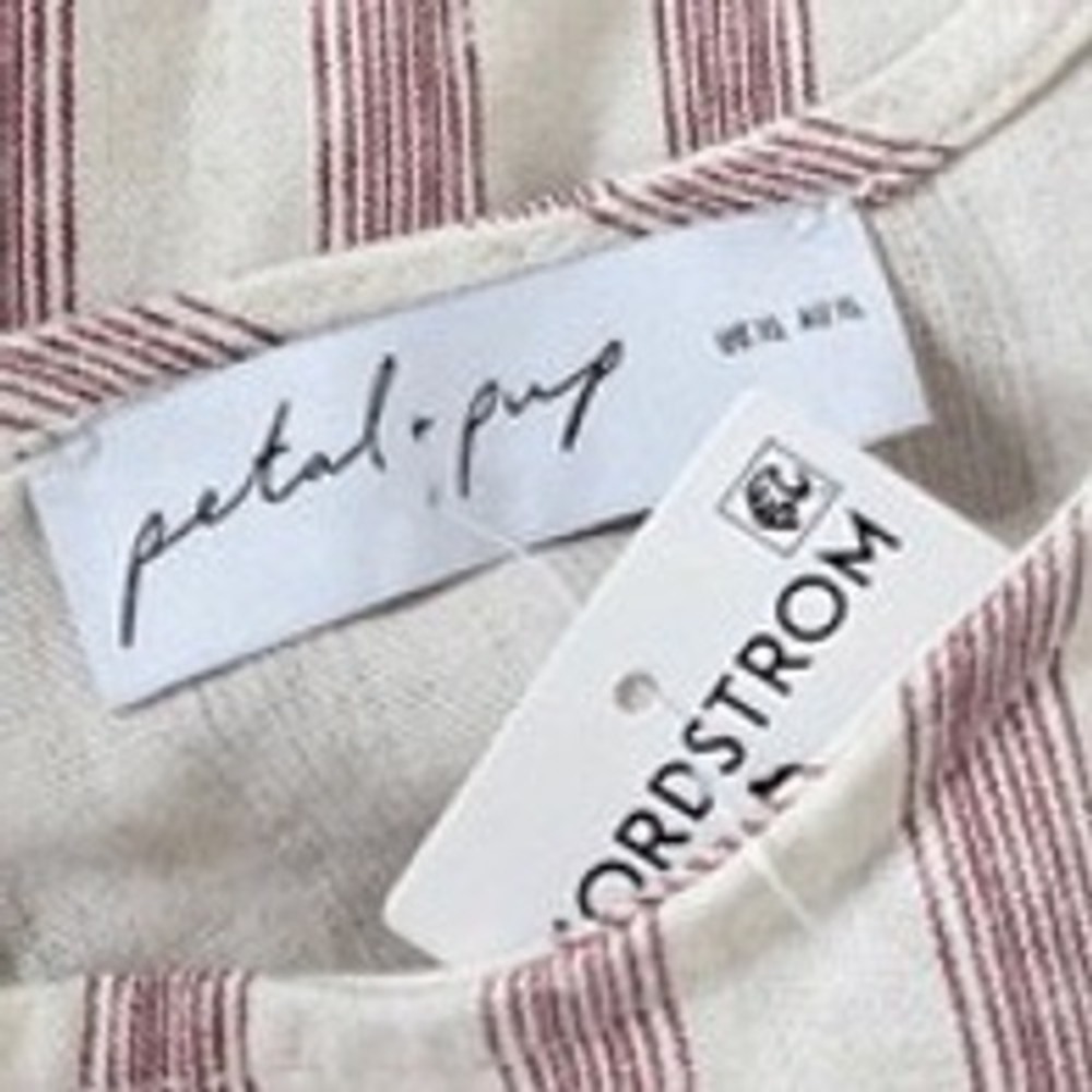 Petal & Pup Striped Smocked Waist Linen Blend Midi Dress Burgundy Neutral XL NEW - Picture 4 of 6